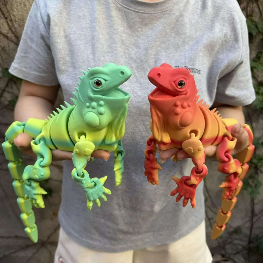 Flexible Jointed 3D Printed Chameleon Statue Rich Expressive Eyes
