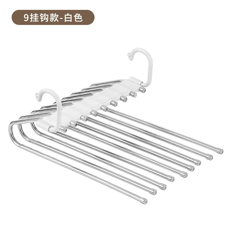 Space-Saving Trouser Hanger System - Adjustable, stackable trouser hanger for seamless garment storage for everyday use-tan Zpaxo 9 Hooks white
