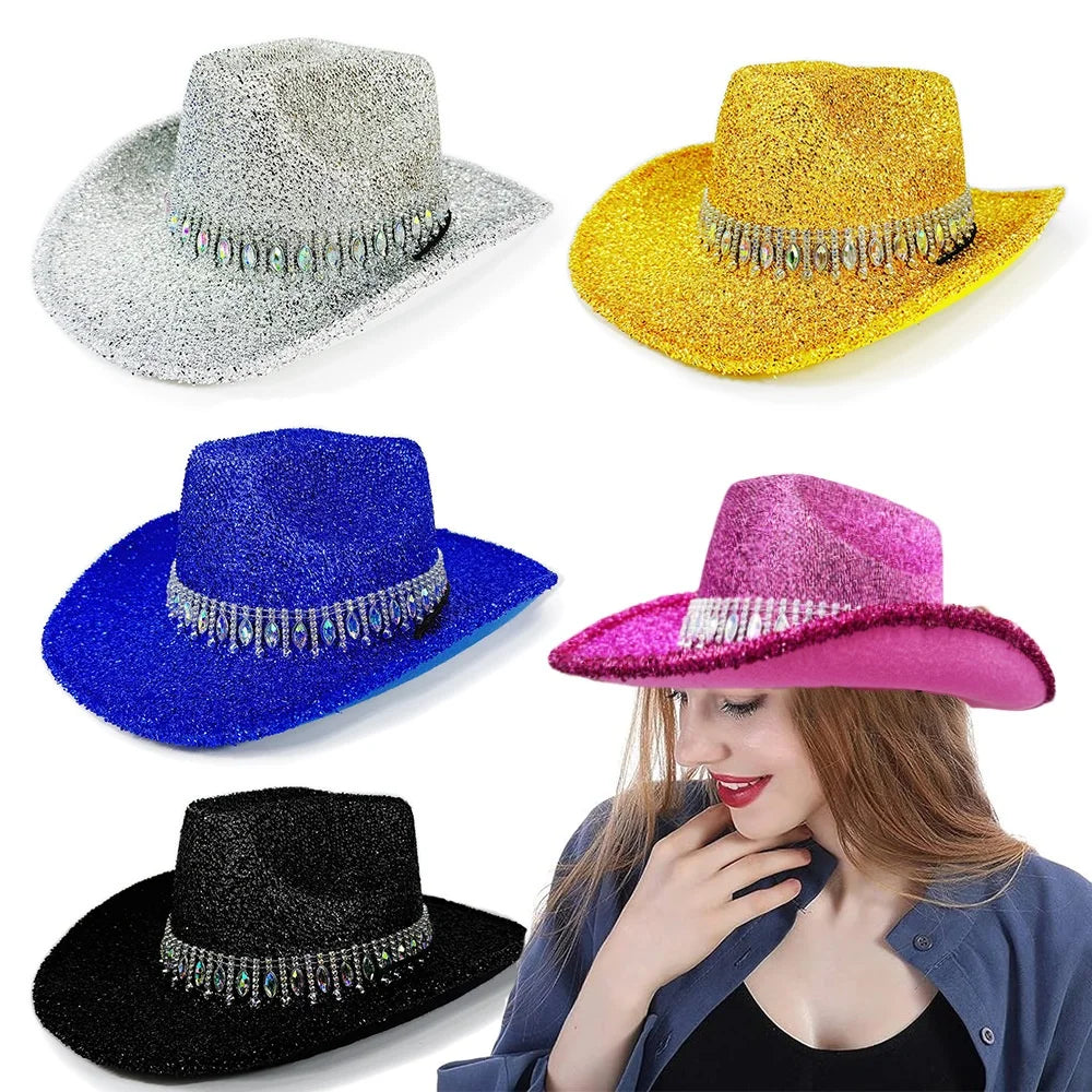 Women's Rhinestone Cowgirl Hat – Wide Brim Western Party Hat