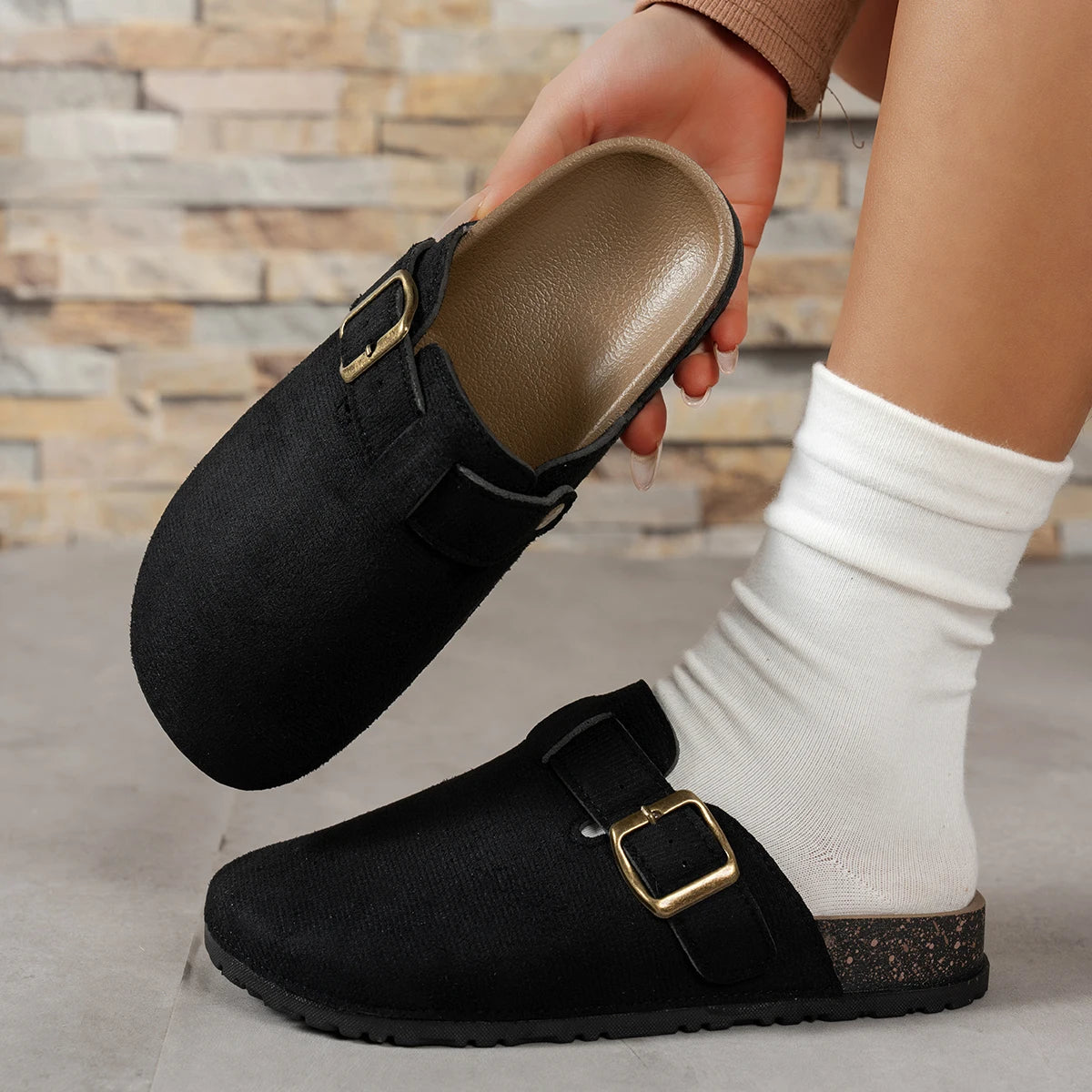 Women Slippers 2025 Non Slip Flat Casual Mules Shoes Fashion Outdoor Zpaxo black 36-37
