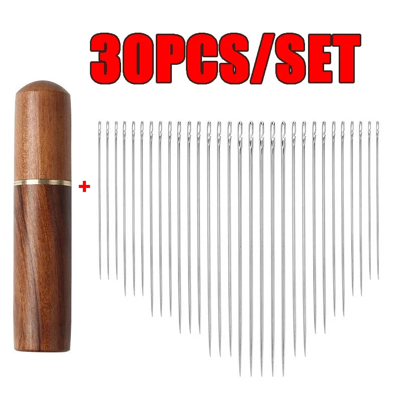 30pcs Blind Sewing Needle Elderly Stainless Steel Quick Automatic Self-Threading Needle Stitching Pins DIY Punch Needle Threader Zpaxo A with case (30pcs)