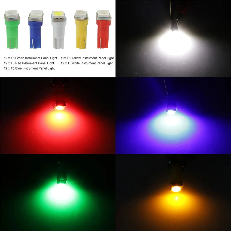 70PCS T5 T10 5050 SMD LED Dash Instrument Gauge Cluster Bulbs