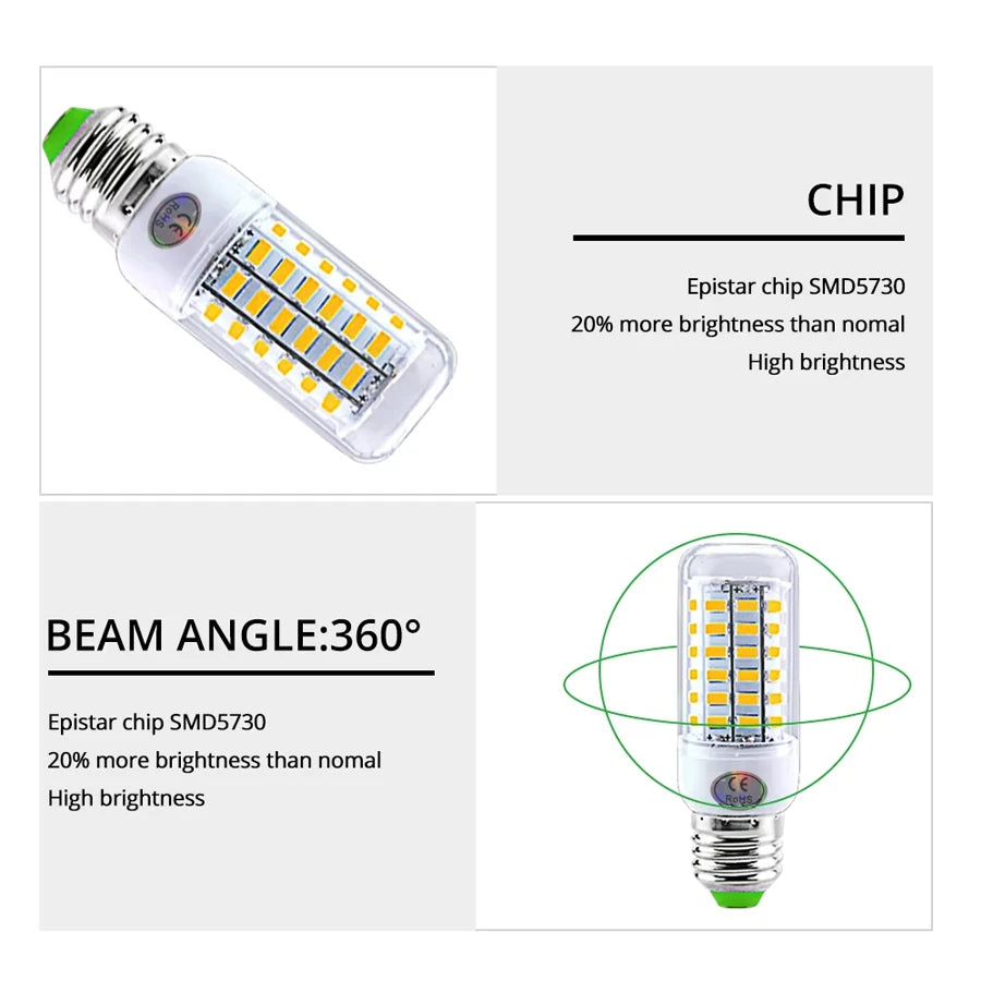 E27 E14 LED Lamp SMD 5730 220V Corn Light Bulb 24 36 56 72 LEDs Energy Saving Lamp Ampoule LED Chandelier Lighting for Home Zpaxo
