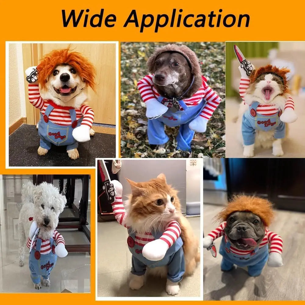 Pet Halloween Costume Knife Wig Scary Dog Roleplay Outfit Christmas