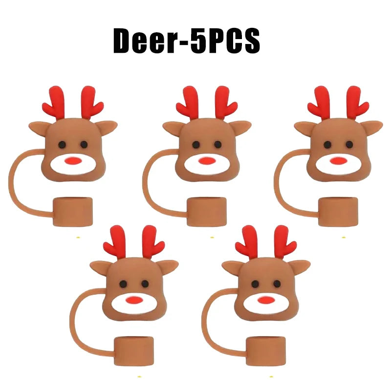 Christmas Straw Covers Caps Tumblers Dustproof Toppers Cups 30 Cup Zpaxo Deer-5PCS