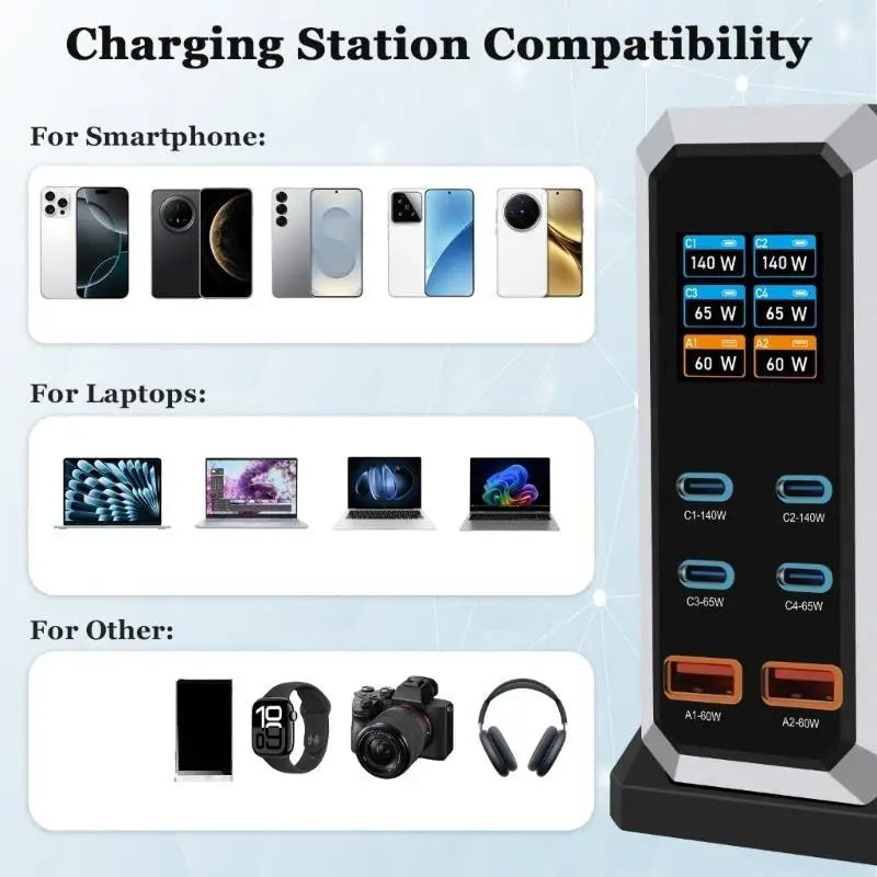 652F 240W USB Charging Station 6 Port Desktop Fast C Adapter Zpaxo