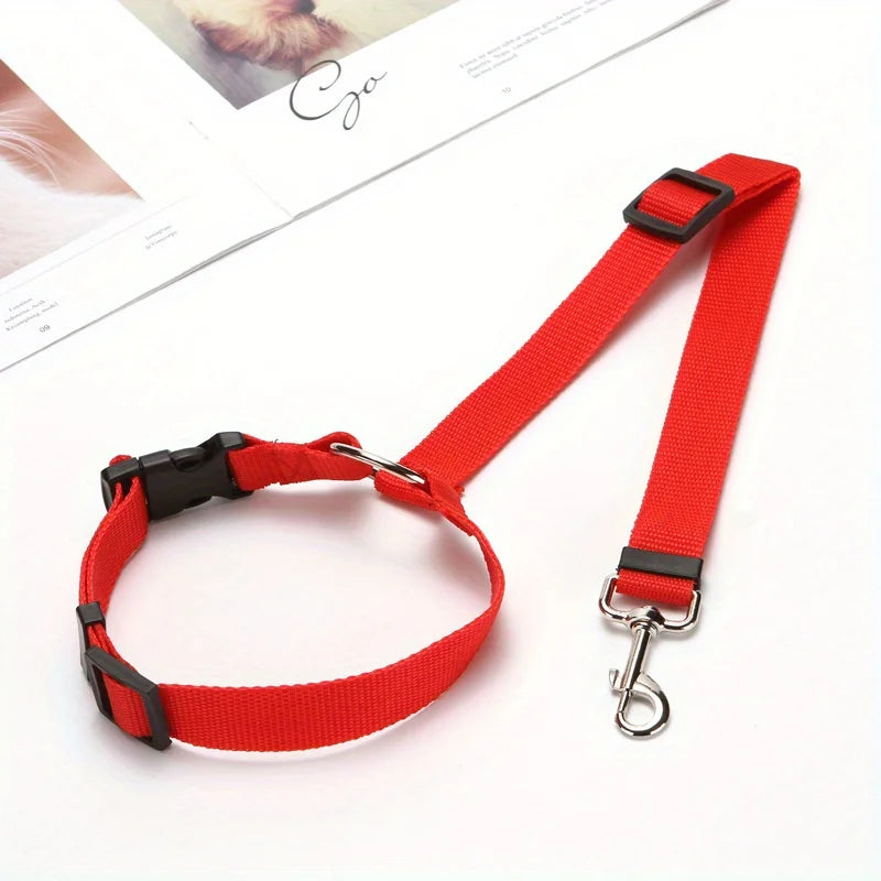 Pet Car Seat Belt Adjustable 2-in-1 Nylon Strap Rear Zpaxo red
