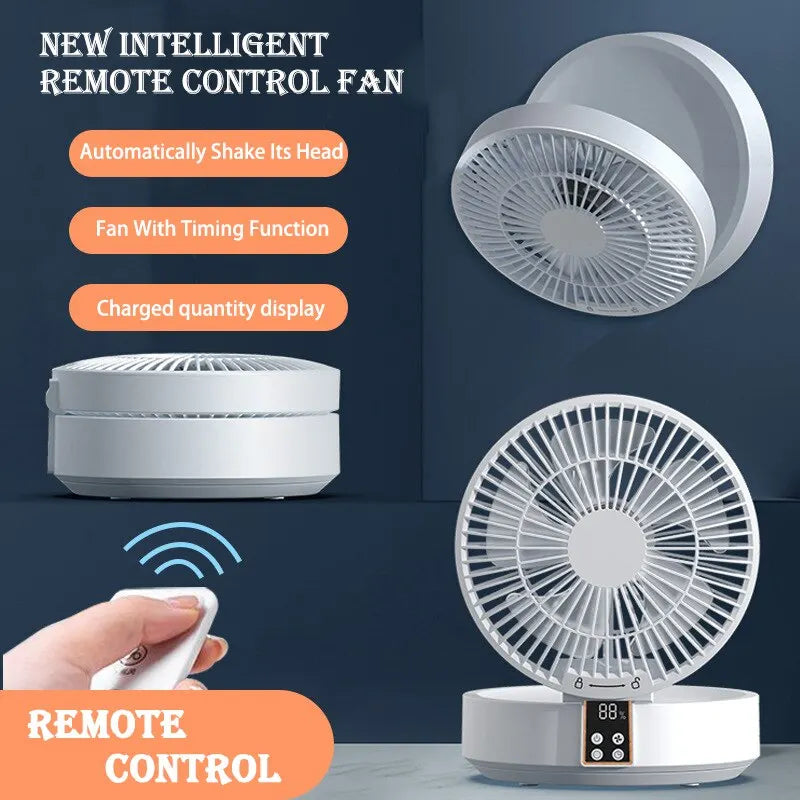 Fan With Remote Control Portable Wall-Hanging Rechargeable Usb Electric Folding Fan Nightlight Air Cooler Household Zpaxo