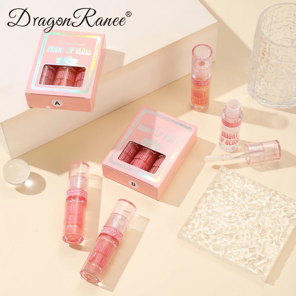 Three-Piece Lip Gloss Set, Moisturizing, Non-Greasy, Fine Shimmering Pearlescent Red and Orange, Versatile for Daily Use, Holiday Gift Lip Gloss Set Zpaxo