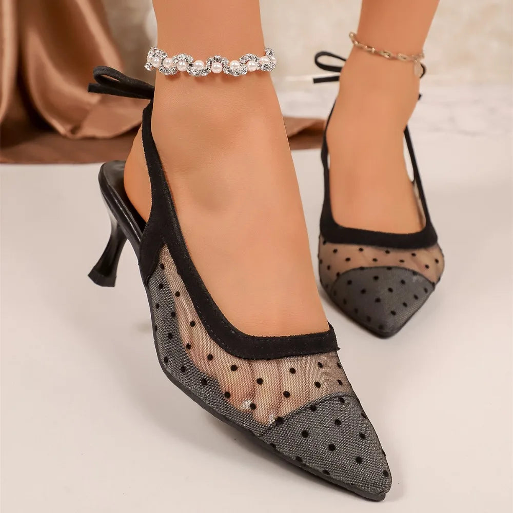 2026 Fashion Sandals Summer Pointy Open Work Mesh Lace Versatile