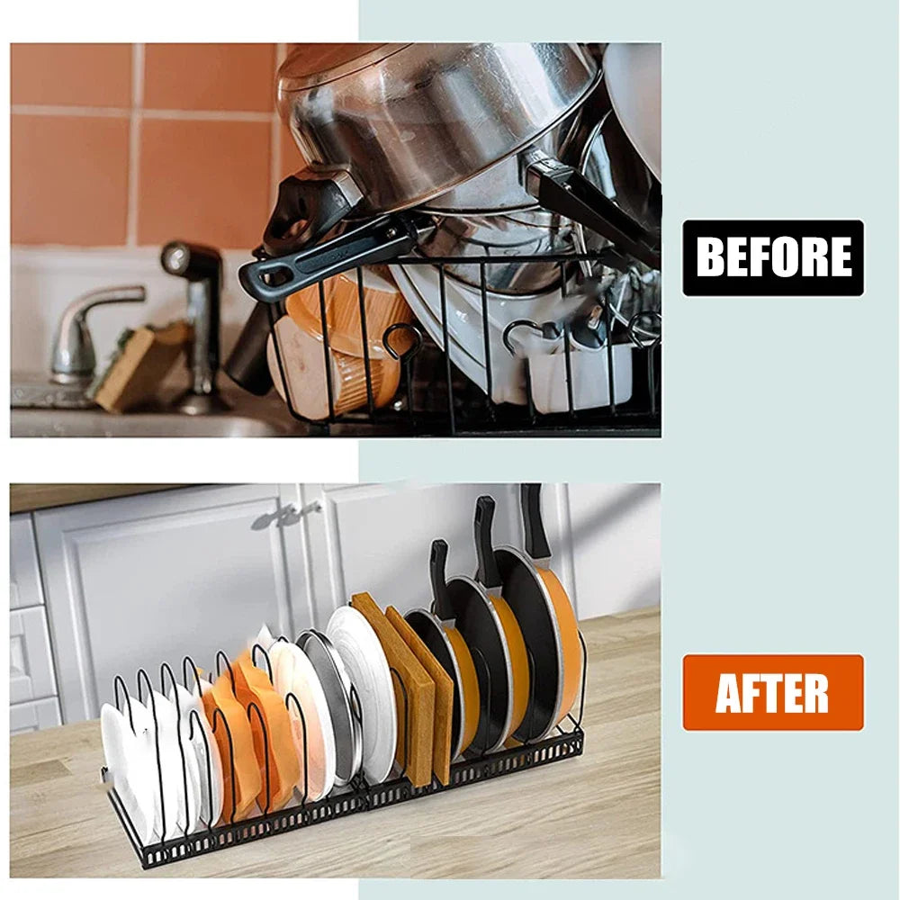 Adjustable Multi-Functional Cookware Storage Rack Kitchen Pan Pot Organizer Dish Bowl Drying Shelf Accessory Zpaxo