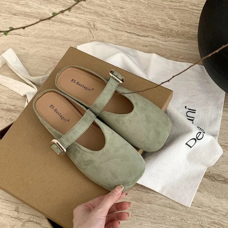 Mary Jane Baotou Half Slipper Women's Summer Outerwear Half Slipper 2025 Summer Soft Flat Bottom Square Toe Slippers for Women Zpaxo