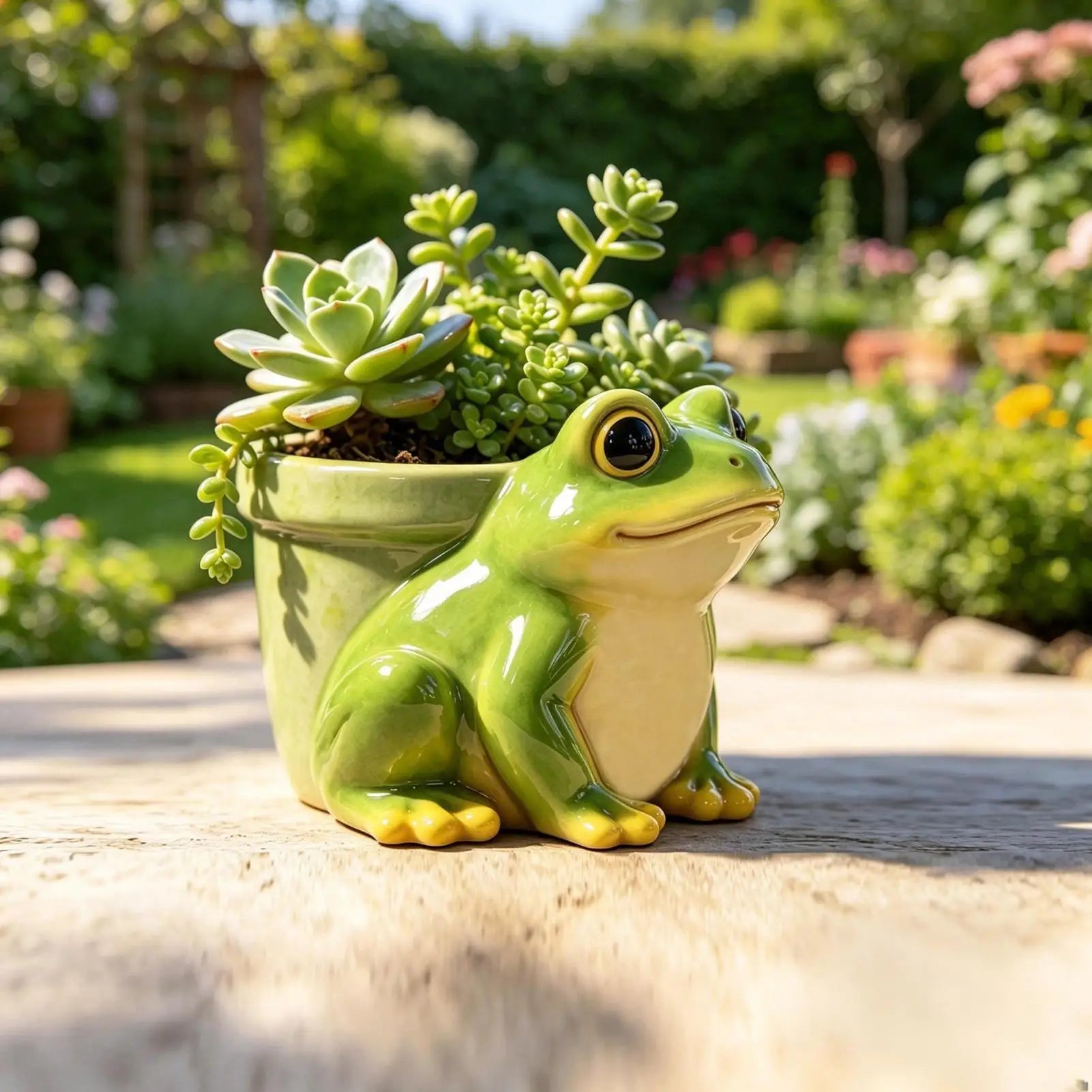 Frog Planters Hand-painted Resin Home Decor Drainage Hole Animal