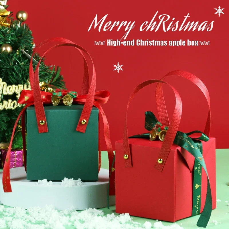 Christmas Apple Gift Box with Ribbon – Holiday Fruit Gift Wrap