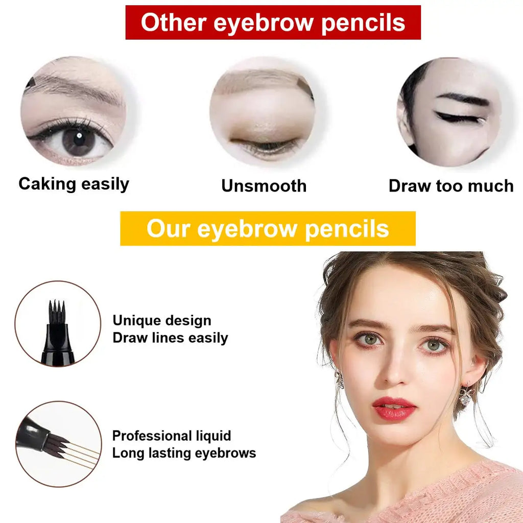 Waterproof Eyebrow Pen, Microblading Eyebrow Pencil With 4 Split Head, Natural Looking Brows Makeup ( 5 Colors) Zpaxo
