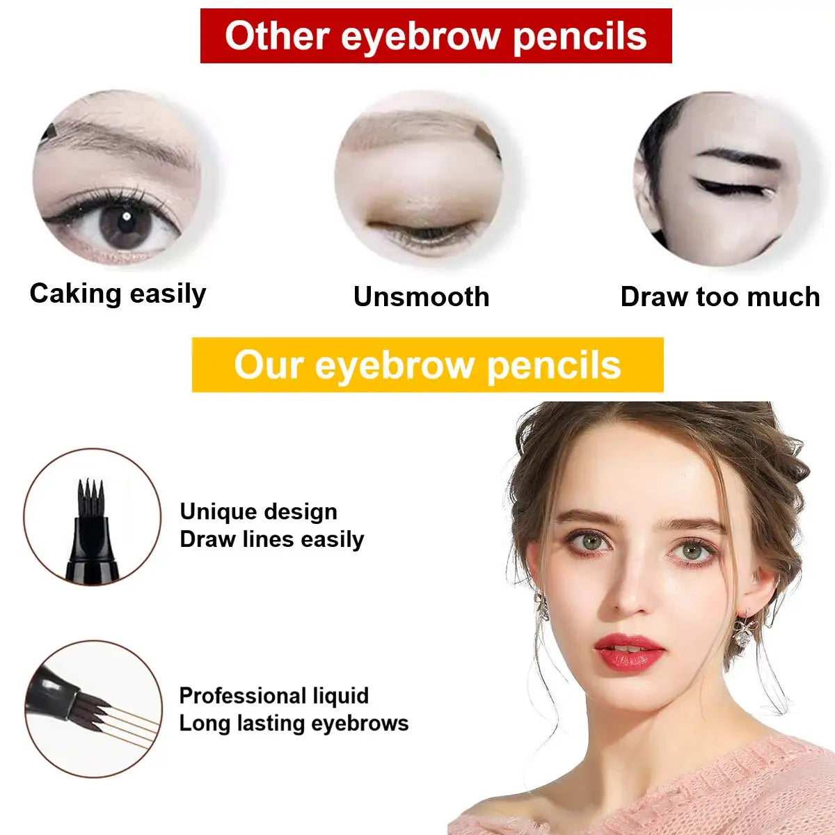 Waterproof Eyebrow Pen, Microblading Eyebrow Pencil With 4 Split Head, Natural Looking Brows Makeup ( 5 Colors) Zpaxo