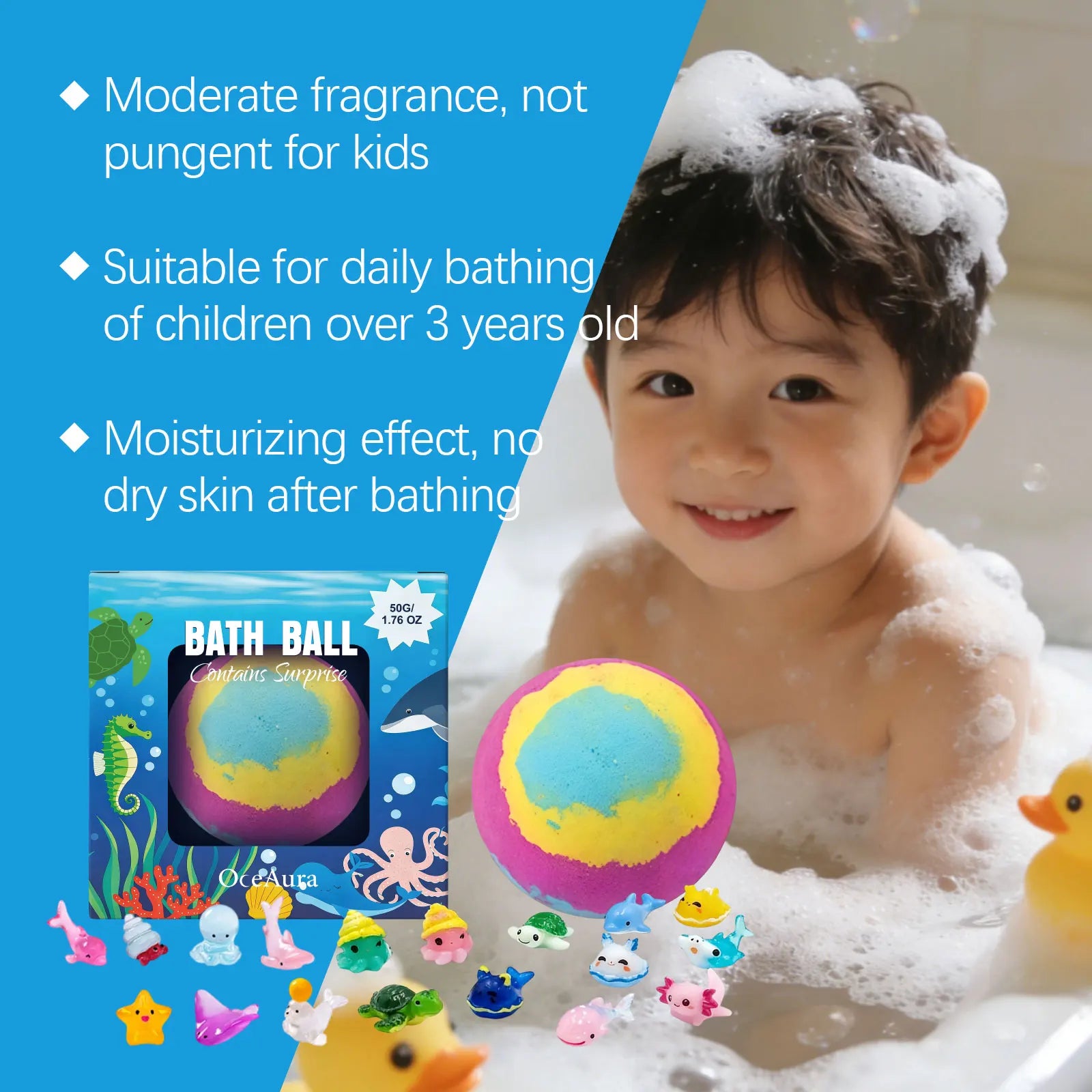 OceAura Kids Surprise Ocean Toy Bath Bomb – Fizzy Bath Ball Kids Bath Bomb Zpaxo