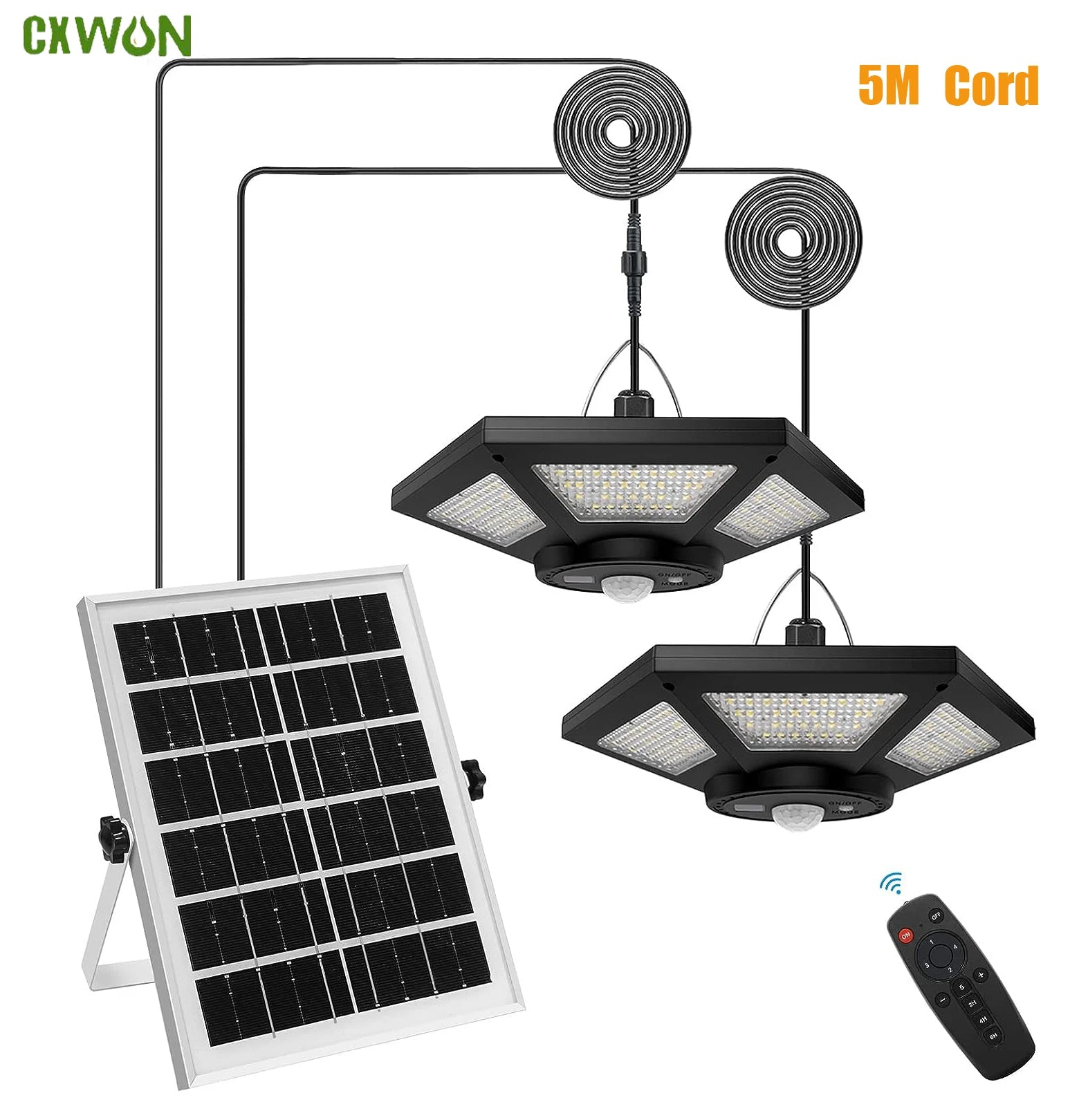 Dual Head Solar Shed Lights Motion Sensor Outdoor Indoor LED 5M Line Zpaxo