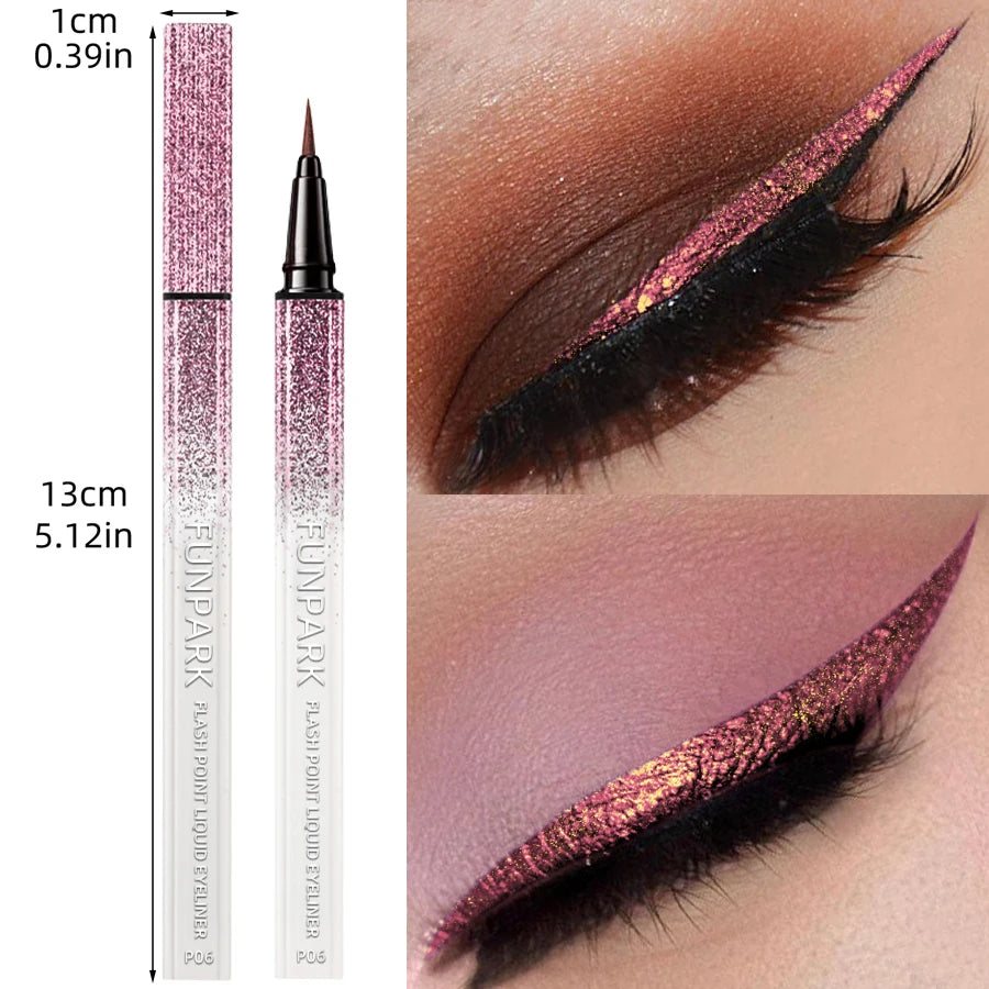 Ultra-fne Glitter Pink Eyeliner Waterproof Liquid Korean Makeup Women