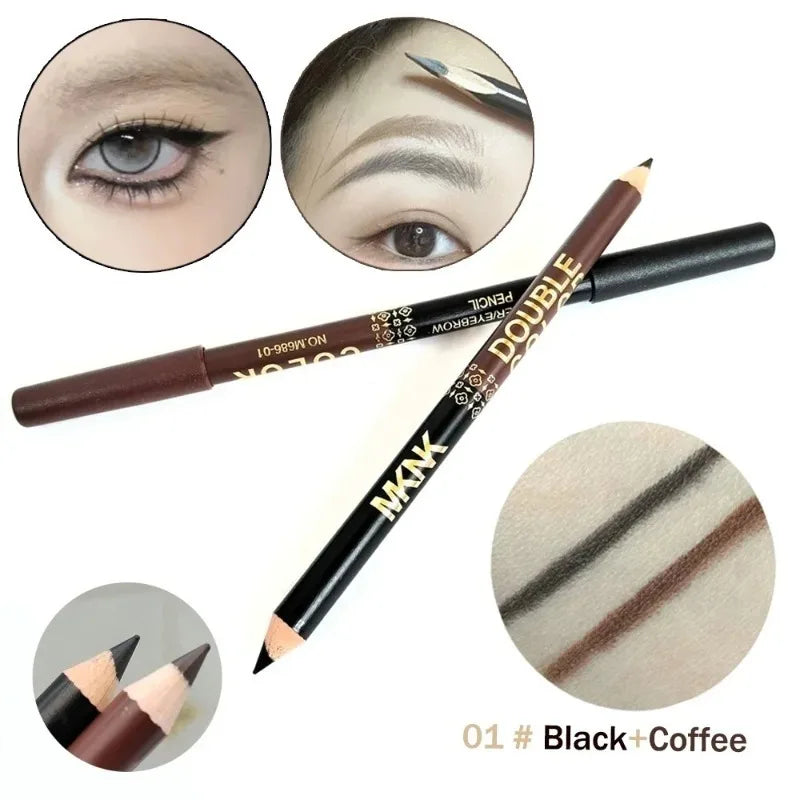 Dual-use Wooden Eyeliner Eyebrow Highgloss Pencil 1 Black White