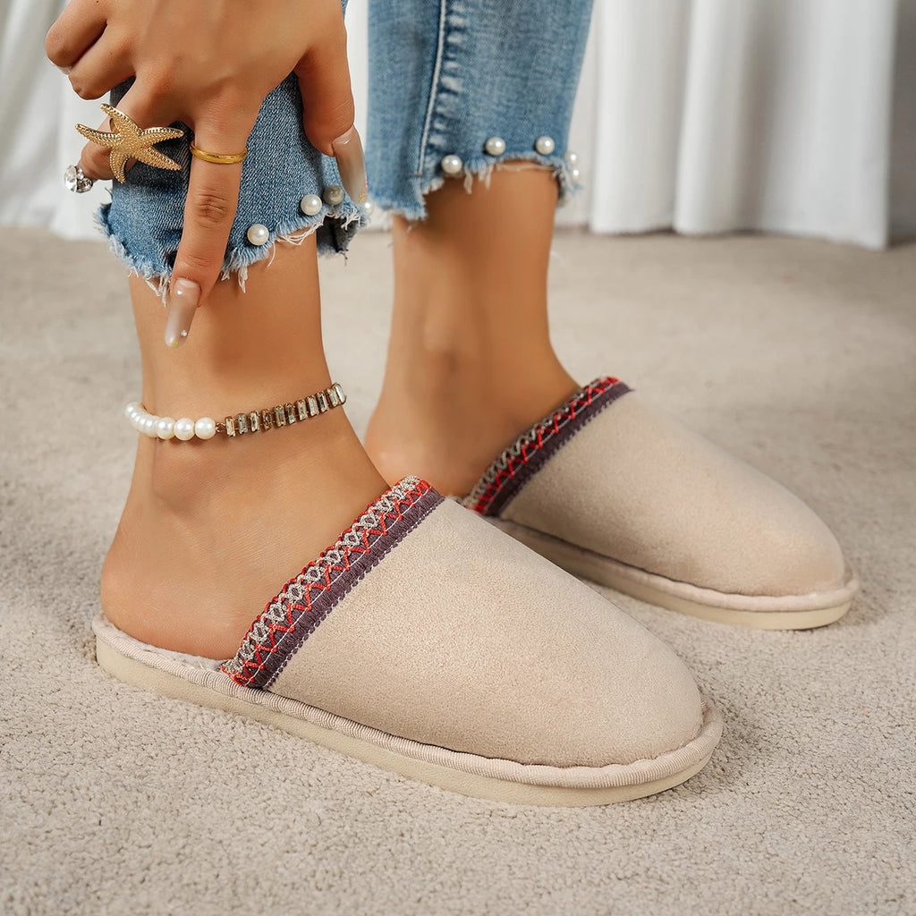 Winter Plush Warm Shoes Women Comfortable Non Slip Home Slippers 2025 Woman Slides Women Retro Fashion Fluffy Platform Slippers Zpaxo