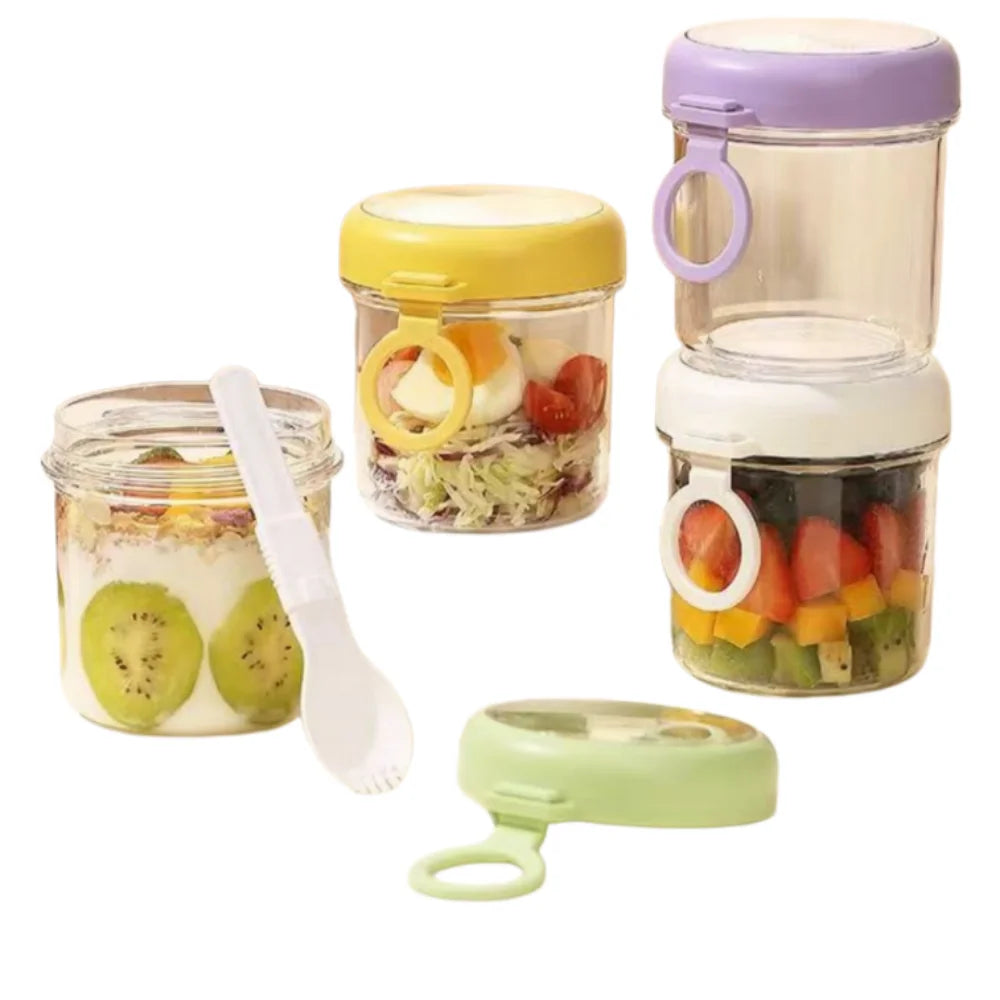 Yogurt Cup Glass Large Mouth Sealed Jar Coffee Mugs Overnight Oats Container With Lid And Spoon Breakfast Oatmeal Cereal Nut Zpaxo