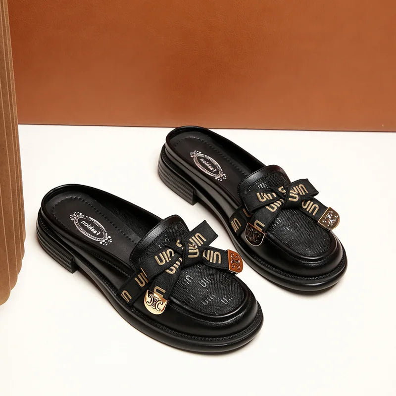 Loafers Baotou Half-slippers Women's Single Shoes 2023 Summer Bowknot Zpaxo