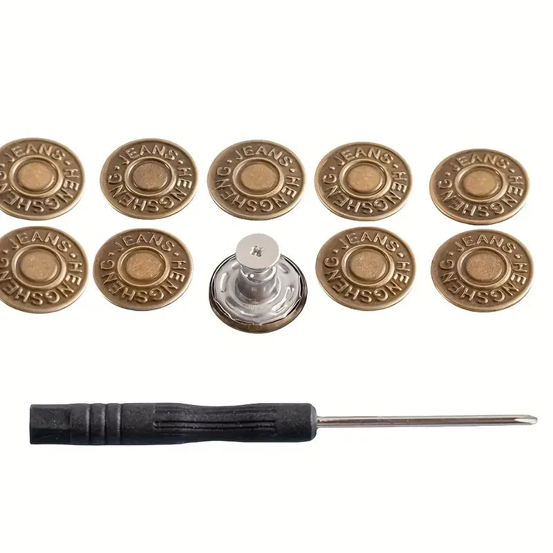 10PCS Adjustable No-Sew Bronze Jeans Buttons - Durable Metal Denim Clothes Snap Fasteners for Pants & Accessories Zpaxo 1 Set