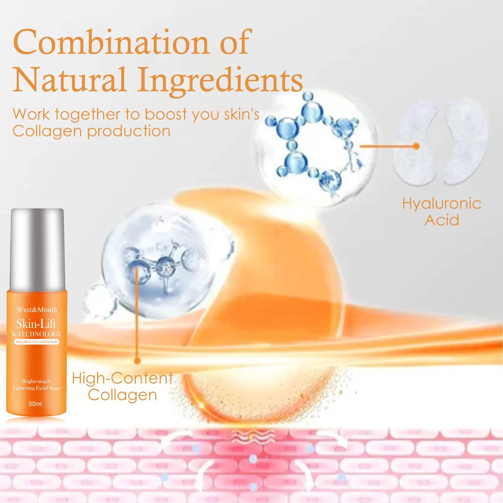 West&Month Water Soluble Collagen Egg Black Tech Spray Facial Skincare Wear Anti-Wrinkle Firming Removal Eye Bag Spray Zpaxo