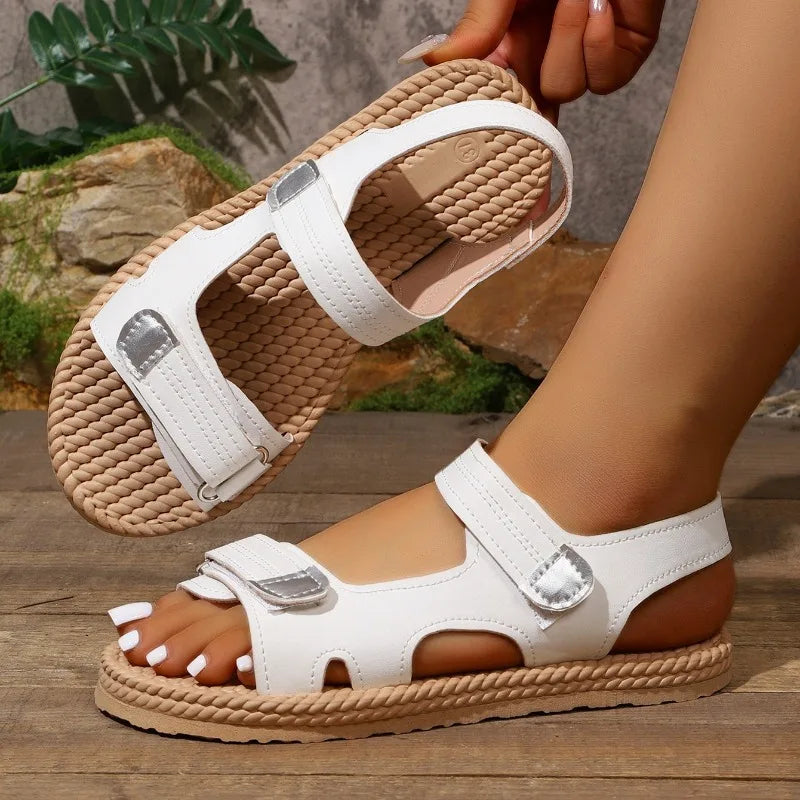 Women's Hollow Out Breathable Double Velcro Sandals Summer Women Zpaxo Beige 37