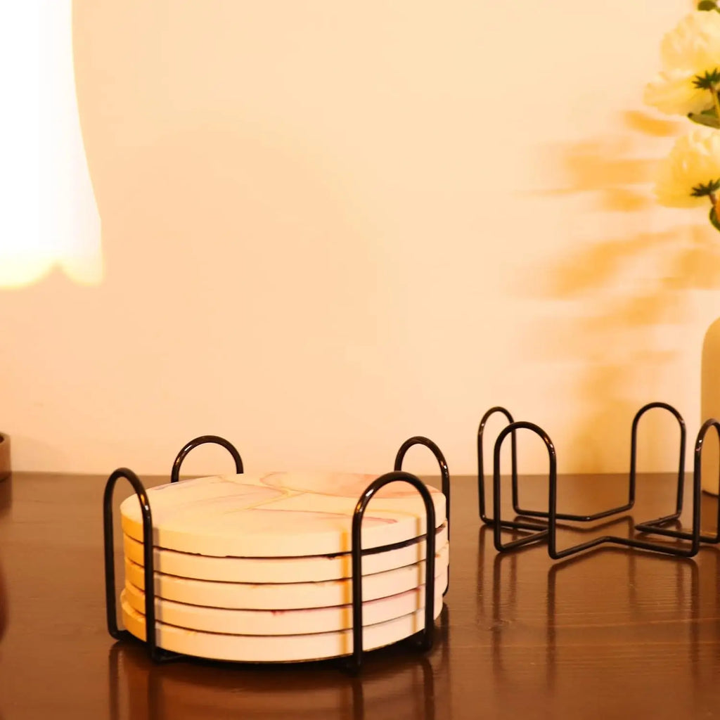 4-Pack Stainless Steel Coaster Holder Racks – Round & Square