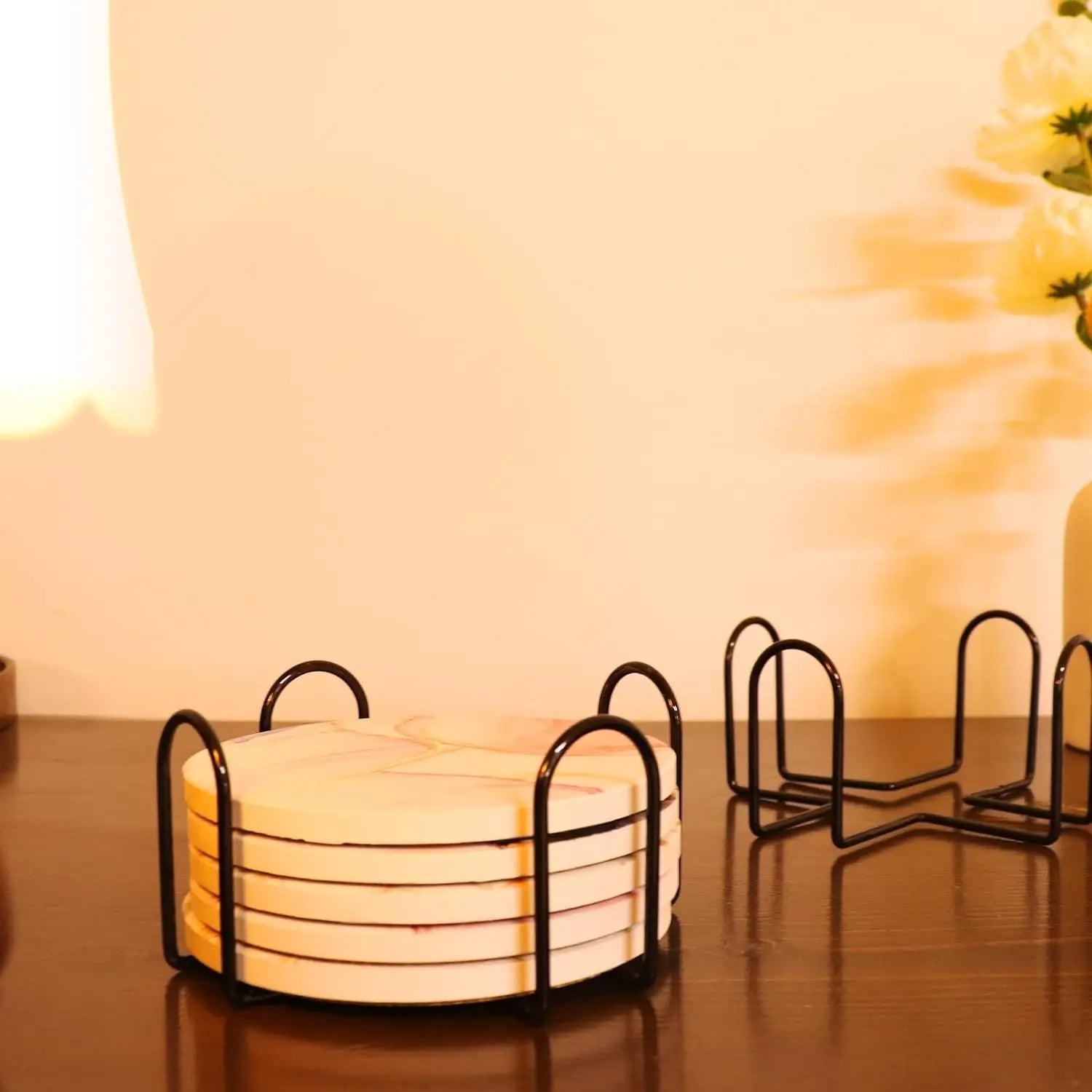 4-Pack Stainless Steel Coaster Holder Racks – Round & Square