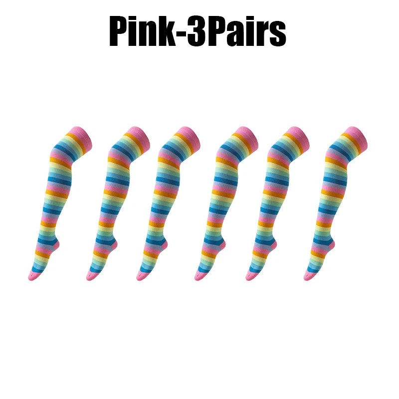 Women's Rainbow Stripe Thigh Socks Length Party Holiday Performance
