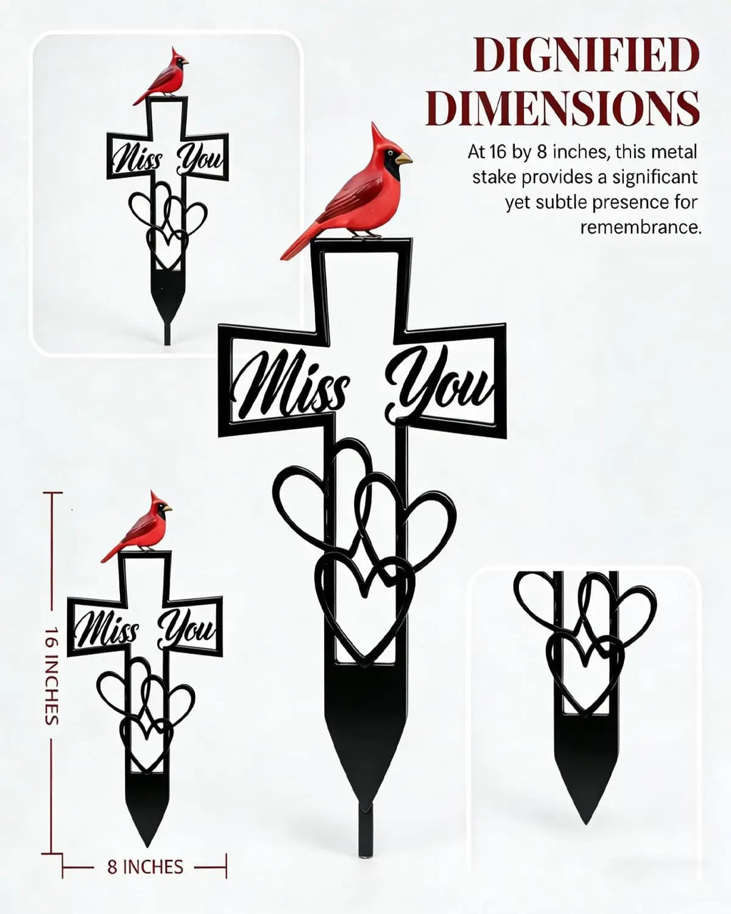Metal Cemetery Memorial Plaque | Cross Cardinal Heart Garden Stake