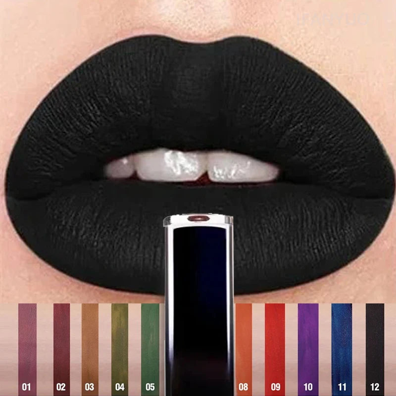 Matte Black Liquid Lipstick Waterproof Long Lasting Lip Gloss Tint