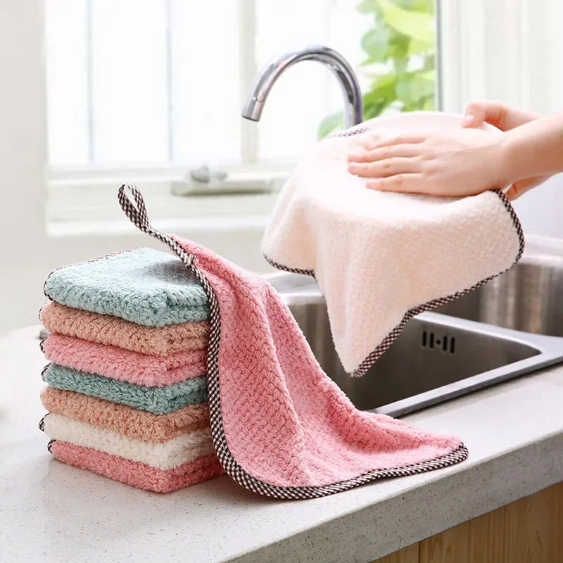1 5 Kitchen Towels Hangable Cleaning Cloth Tableware Dish Microfiber