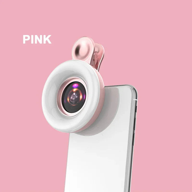 15X Macro Lens Mobile Phone 1 HD Camera LED Ring Flash Light Zpaxo Pink