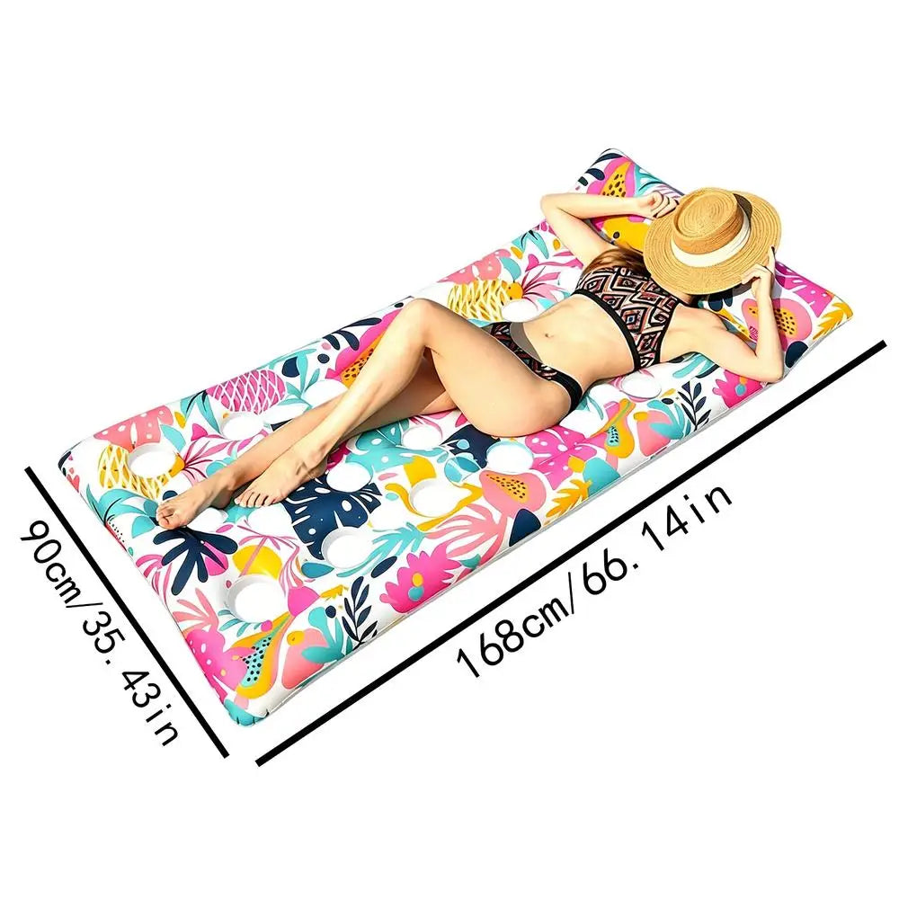 Inflatable Pool Bed Tropical Leaf Print Sunbathing Chair Headrest PVC Zpaxo A China Mainland