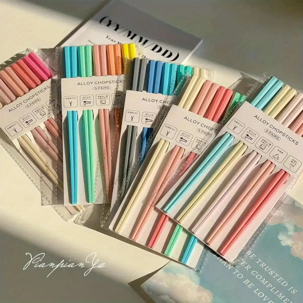 5 Pairs Random Color Morandi Color Octagon Pink Heart Macaron Unpainted Chopsticks Set Family Chopsticks Color Classification Zpaxo Random Color