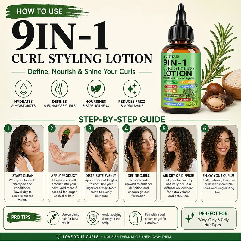 YUITIKUE 9-in-1 Curl Styling Lotion – Anti-Frizz & Curl Defining Curl Styling Lotion Zpaxo