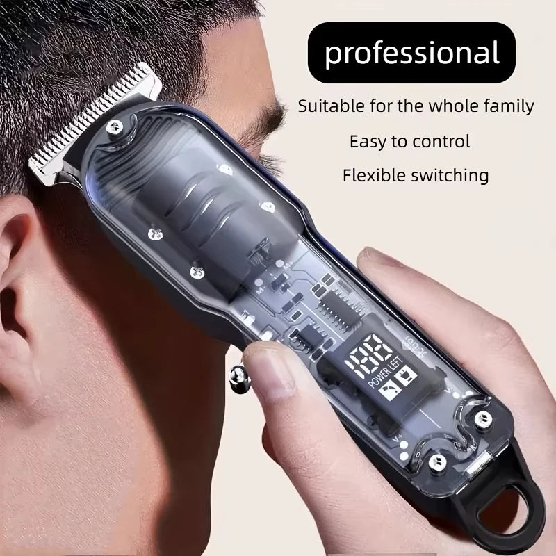 Professional Electric Hair Clipper for Men Transparent USB Rechargeable Body Trimmer Hair Cutting Machine Gift for Him Zpaxo