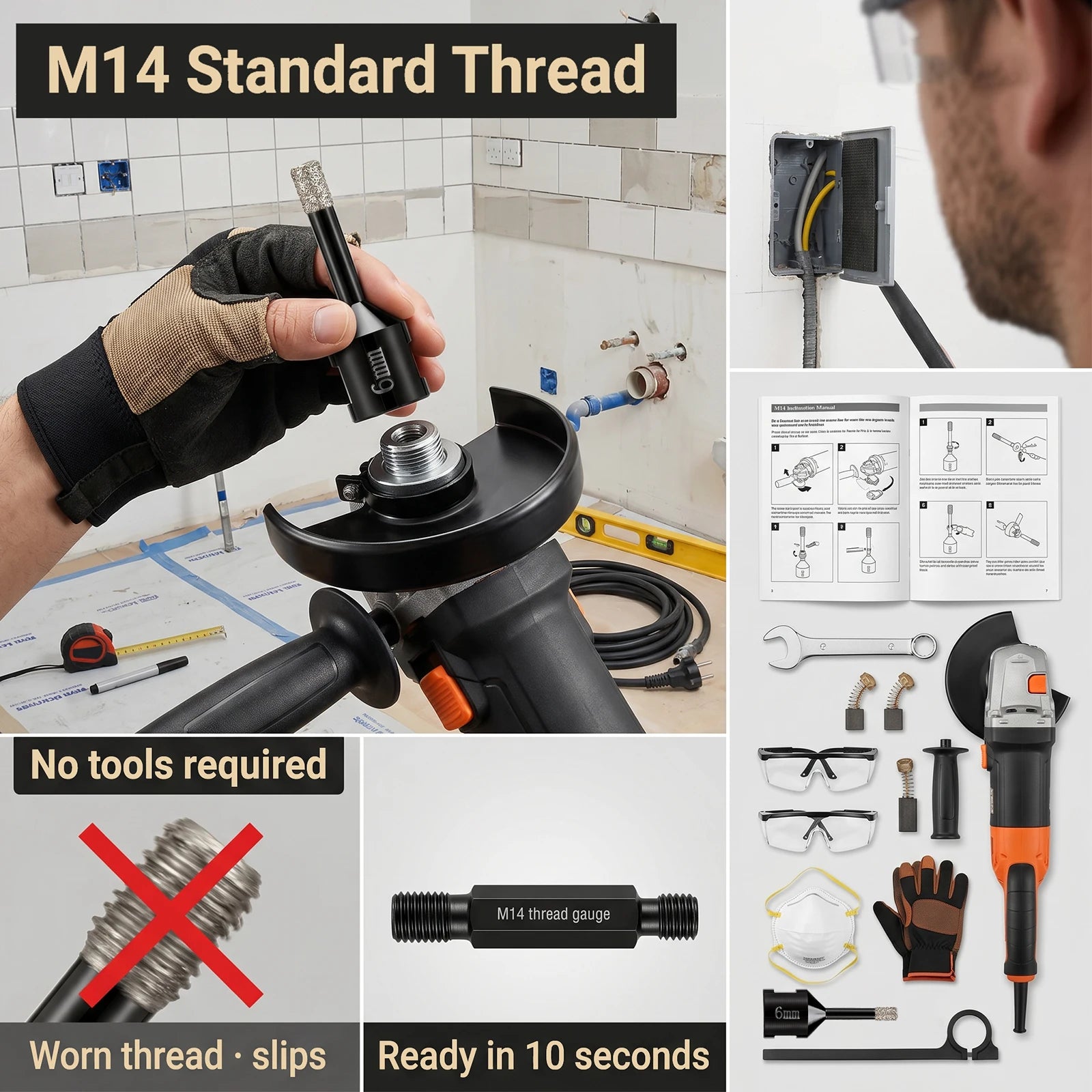 6mm Brazed Diamond Core Drill Bit Angle Grinder Hole Saw For Ceramic Tile Porcelain Marble Quartz Dry Cutting Milling Bits Zpaxo