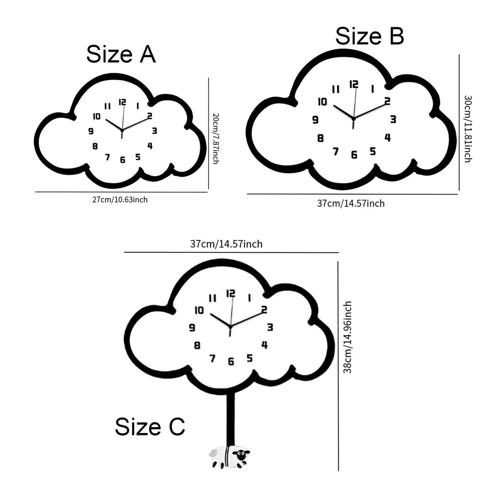 Cloud Wall Clock Stylish Modern Wood Decorative Ornament Kids Room Zpaxo