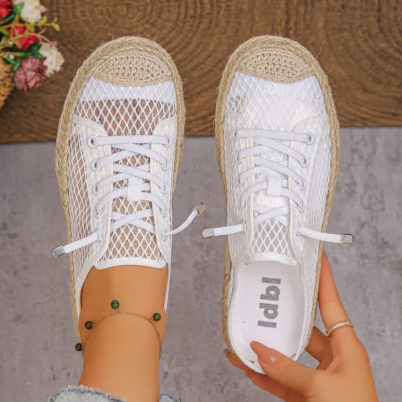Women's Flat Lightweight Sneakers Solid Braid Hollow Breathable Zpaxo