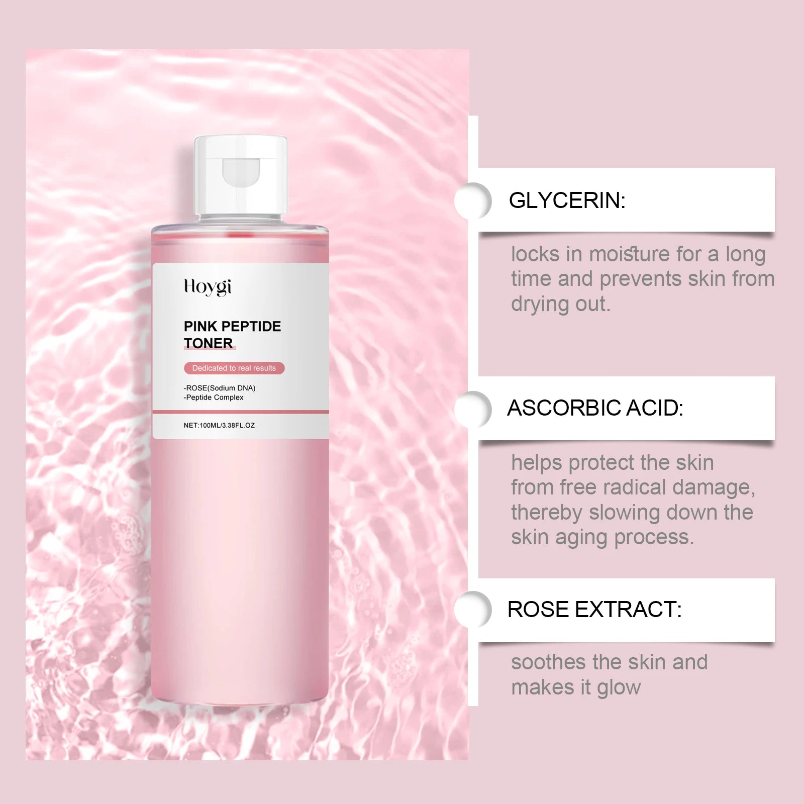 Hoygi Rose Peptide Toner – Hydrating, Brightening Facial Toner Facial Toner Zpaxo