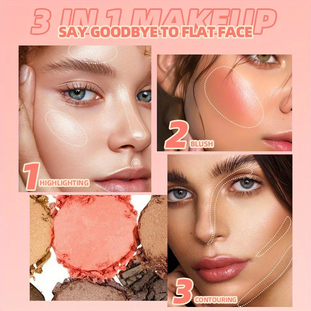 3 In 1 Matte Highlighter Blush Palette Blush Eyeshadow Face Cosmetics Makeup Palette Female Multifunctional Palette Zpaxo