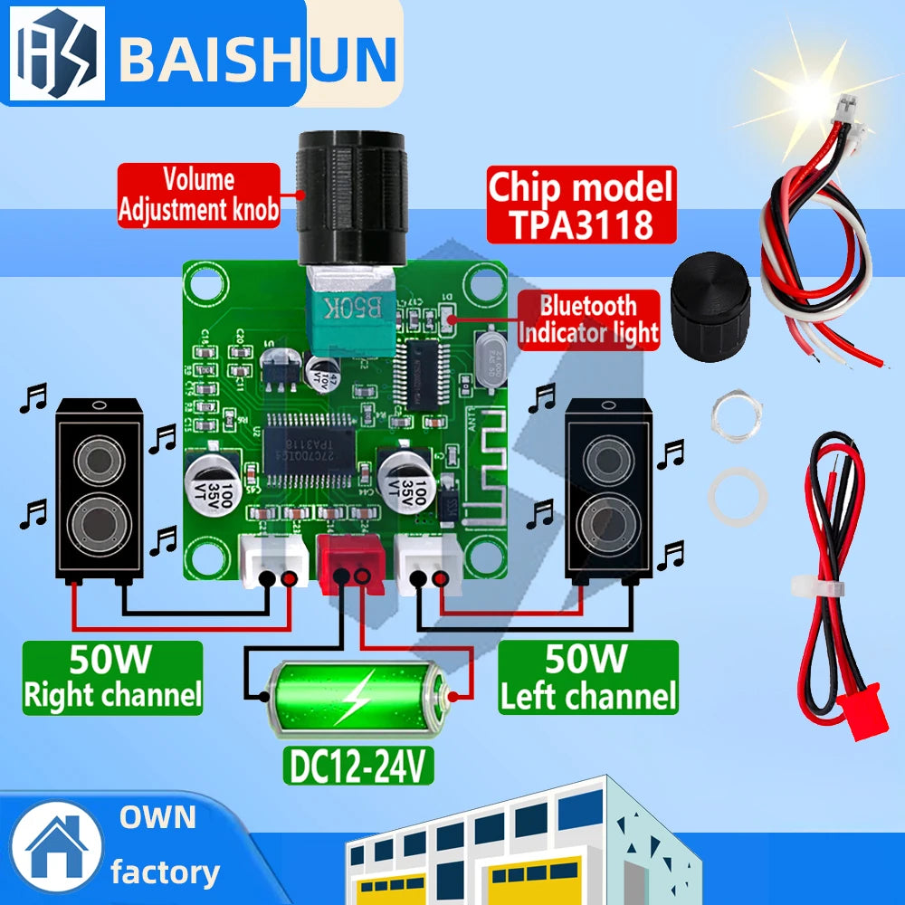 XH-A414 DC12-24V 5 0 Bluetooth Digital Amplifier Board 50W+50W Zpaxo Default Title