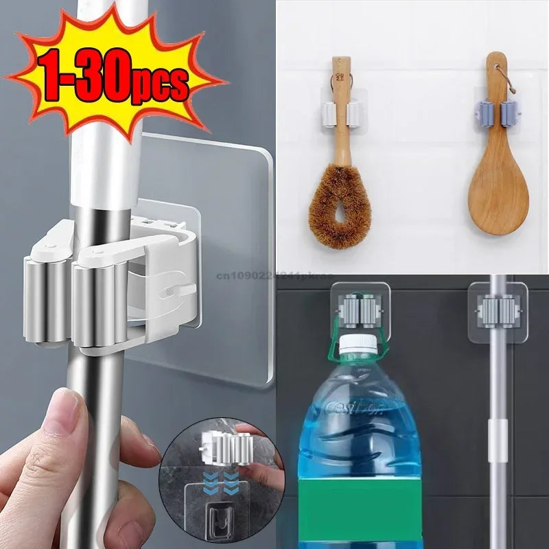 Self-adhesive Mop Holder Broom Stand Wall Mounted Mop Support Sweeping Brush Hook Storage Organizer Bathroom Kitchen Accessories Zpaxo