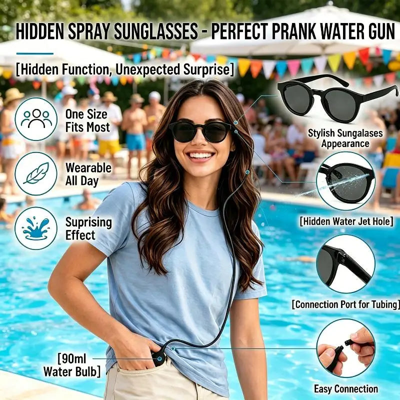 Hidden Water Spray Prank Sunglasses Adjustable Reusable Funny Gag Zpaxo