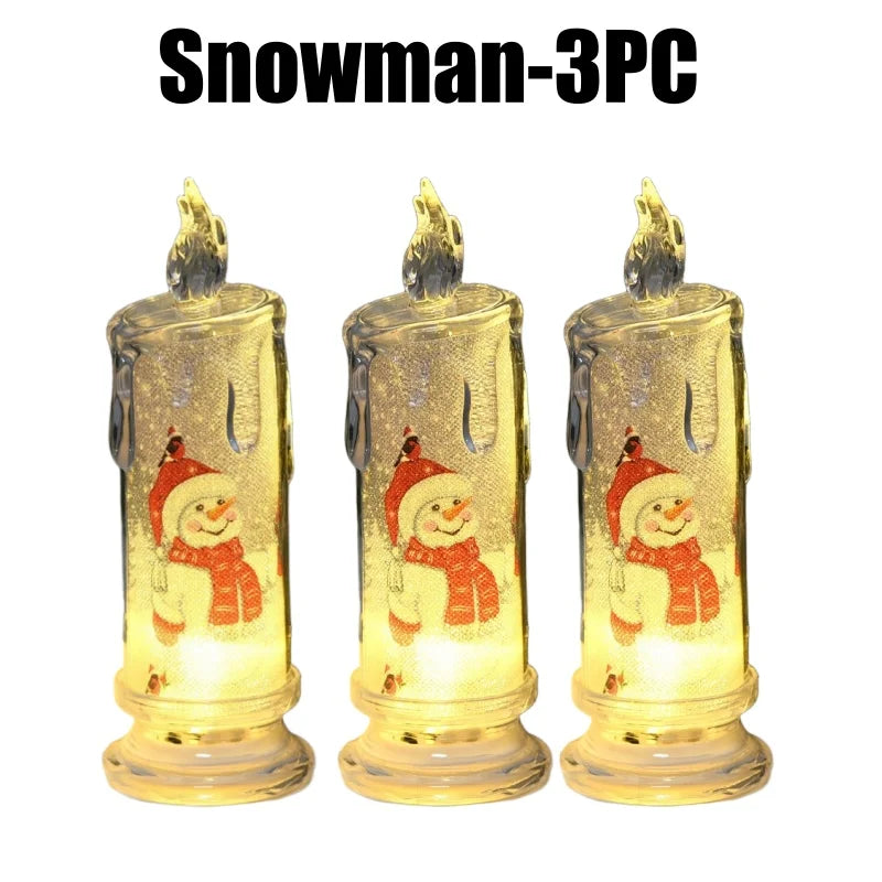 Festive Flameless Pillar Candles Battery Powered LED Christmas Lights Zpaxo Snowman-3PC